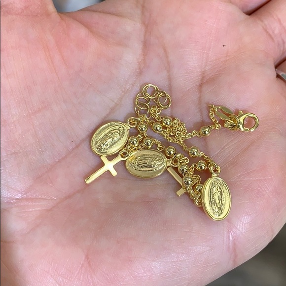 Gold plated Cross Virgin Mary Bracelet 8.5 inches - Picture 7 of 7
